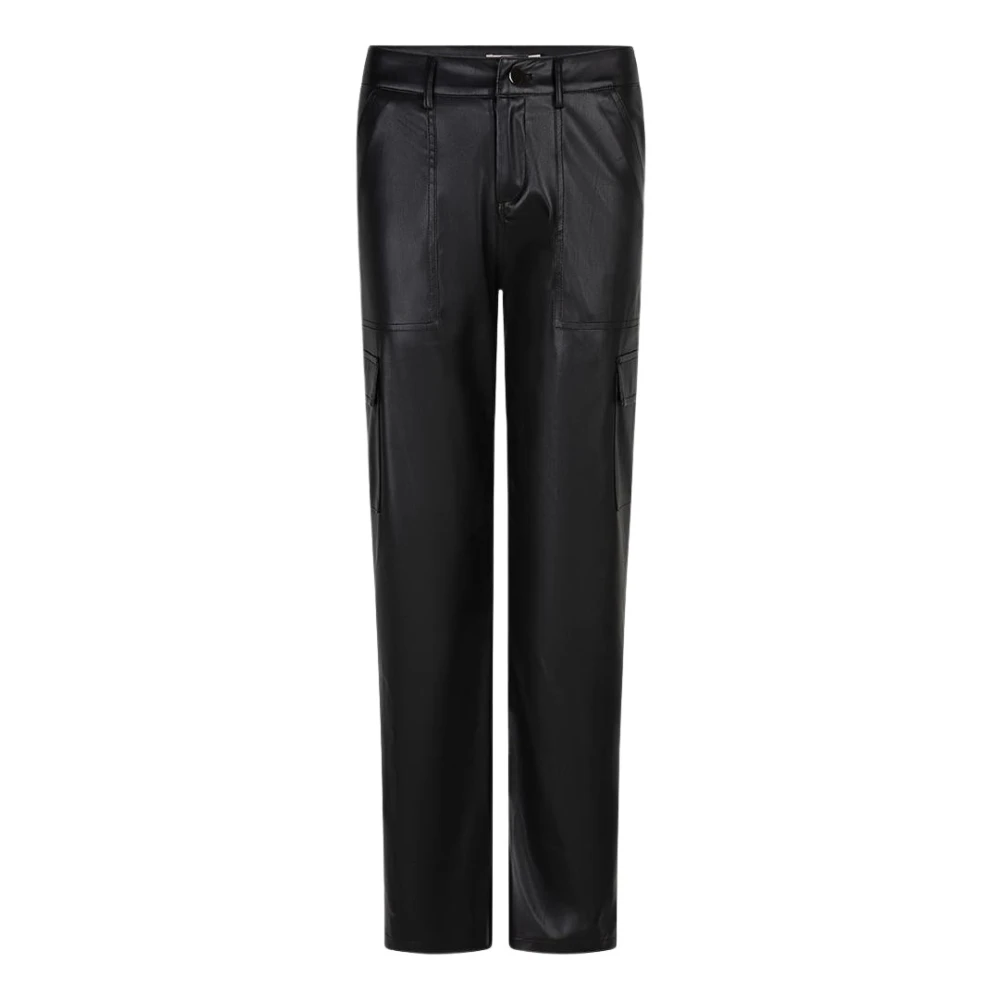 Esqualo Vegan leren cargobroek in zwart Black Dames
