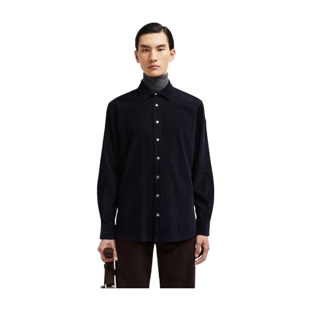 Moncler Nachtblauwe Corduroy Overhemd Blue Heren