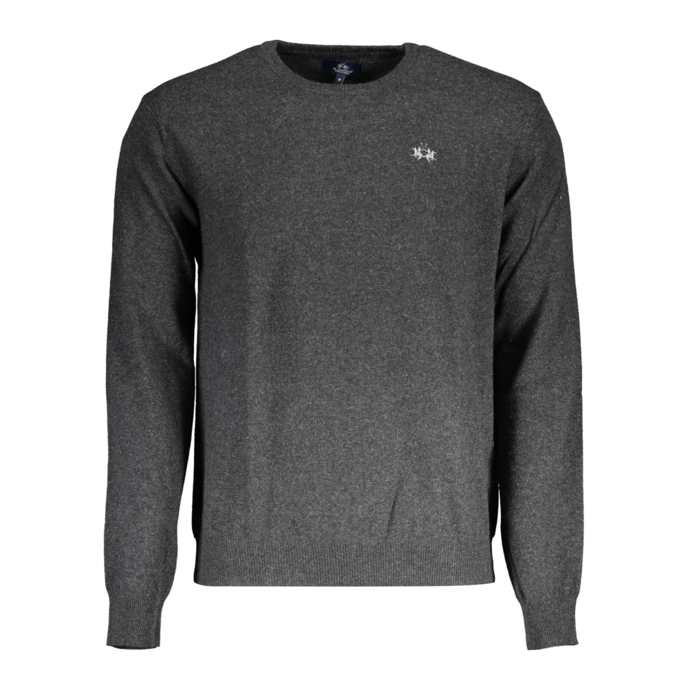 La Martina Men's Gray Round-Neck Knitwear,, Grey Jumper Embroidered Logo Large
