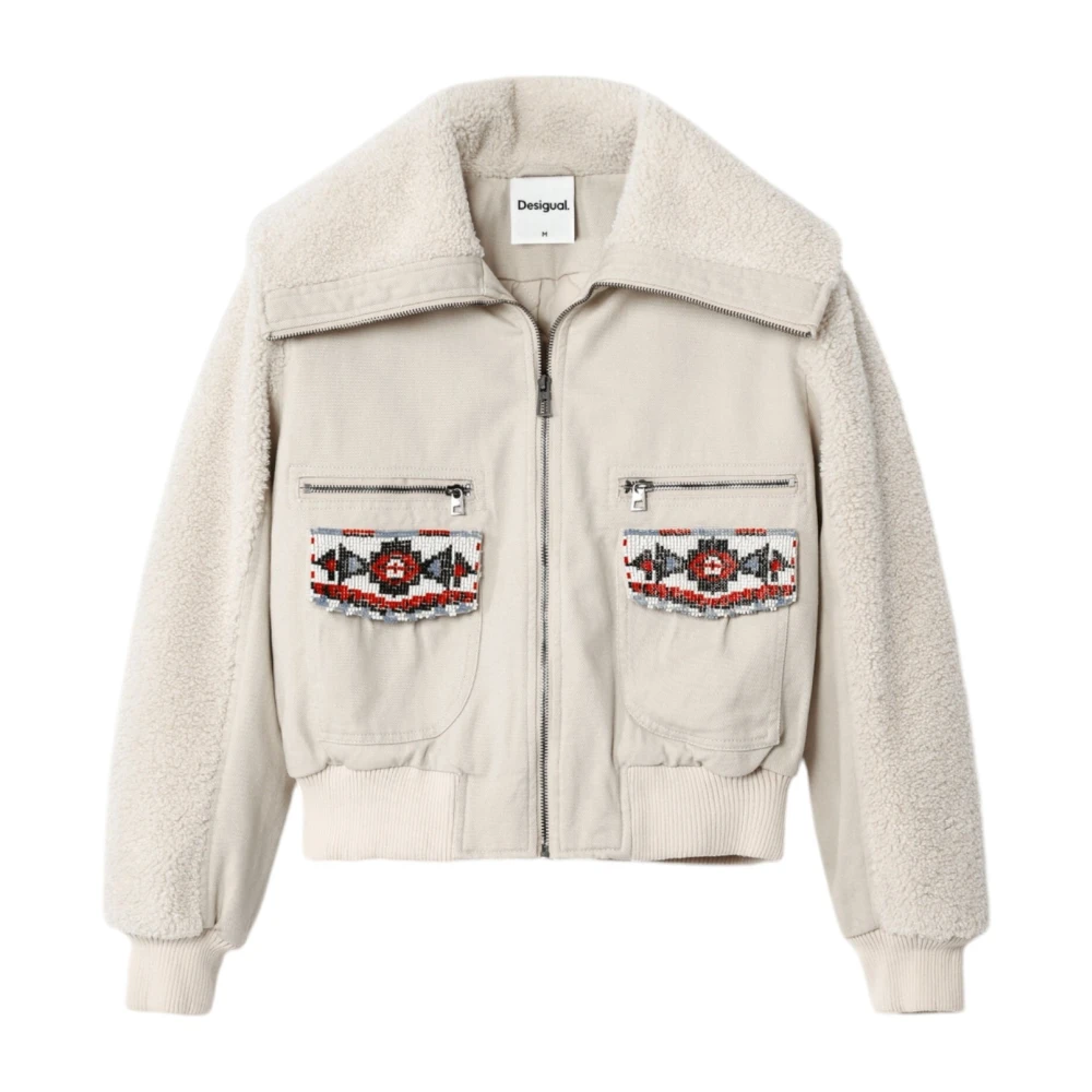 Desigual Beige Bedrukte Ritsjas Vrouwen Herfst Winter Beige Dames