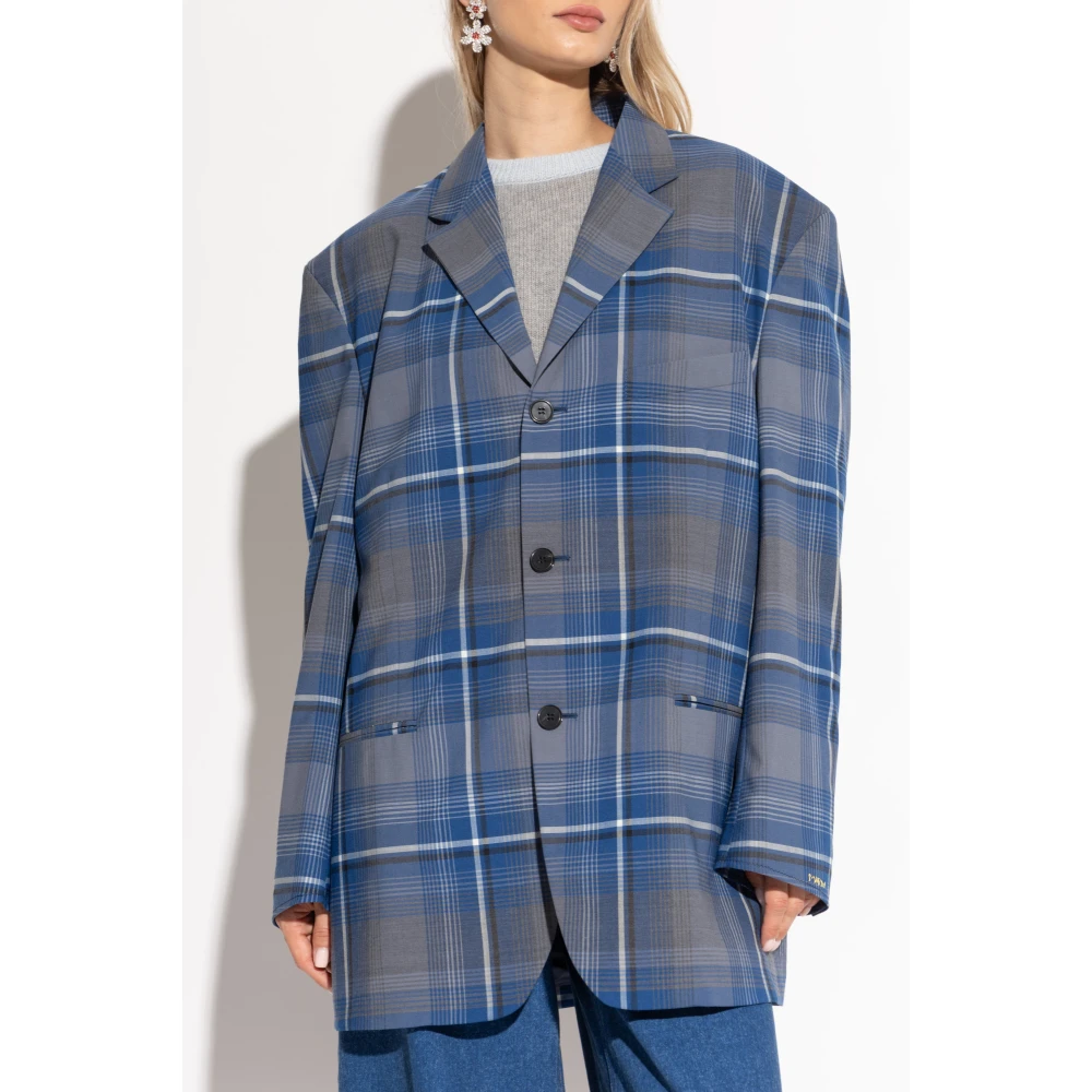 Marni Geruite Patroon Blazer Blue Dames