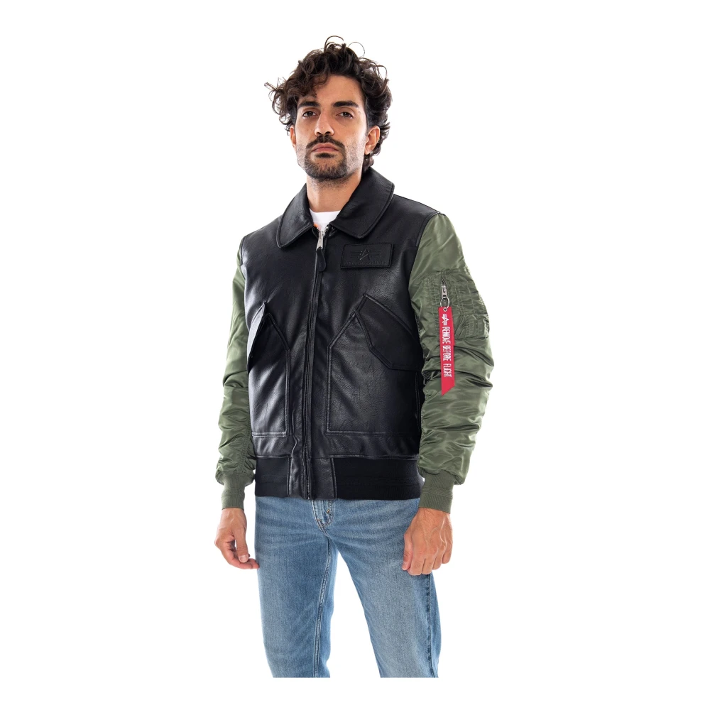 Alpha Industries Uomo Multicolore Giacca Bomber In Pelle Sintetica Con Maniche A Contrasto - Immagine 3