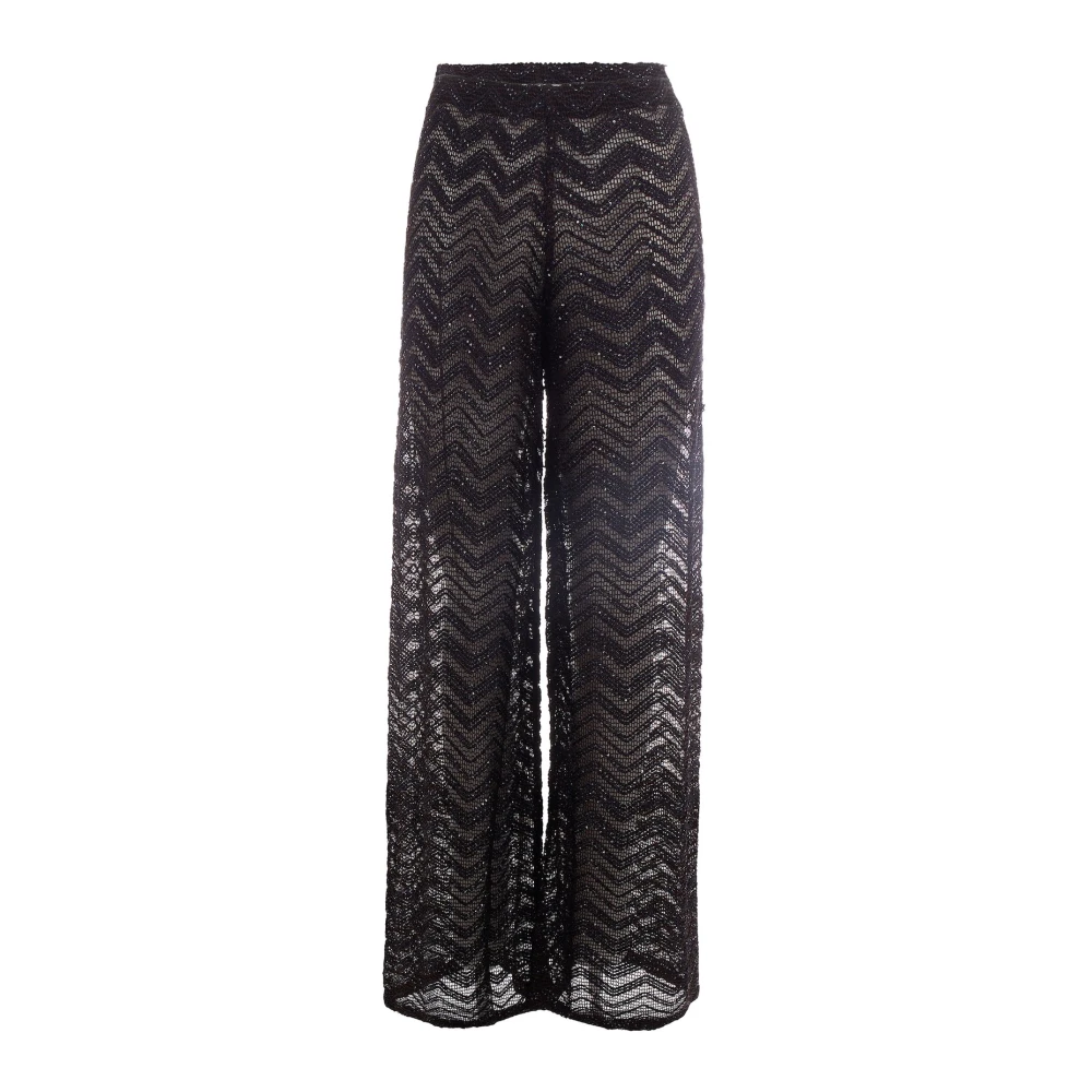 Missoni - Pantalones Anchos De Malla Con Patrón Zigzag Y Lentejuelas - Trousers - Mujer - Marrón - S