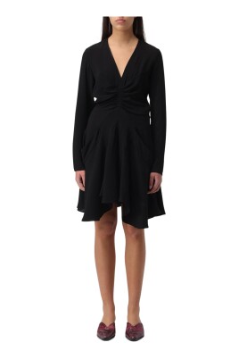 black-silk-mini-v-neck-dress