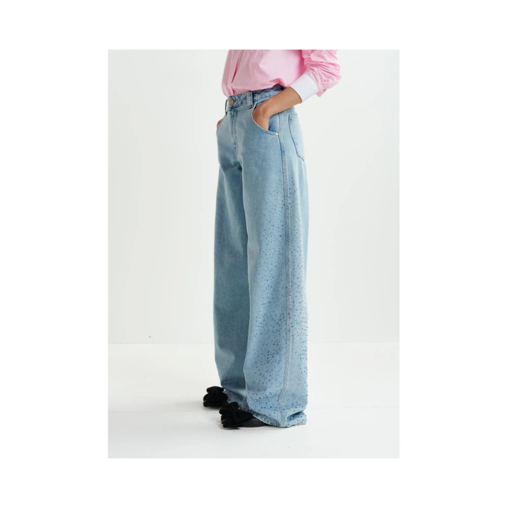 Essentiel Antwerp Hoge taille wijde pijp jeans met strass Blue Dames