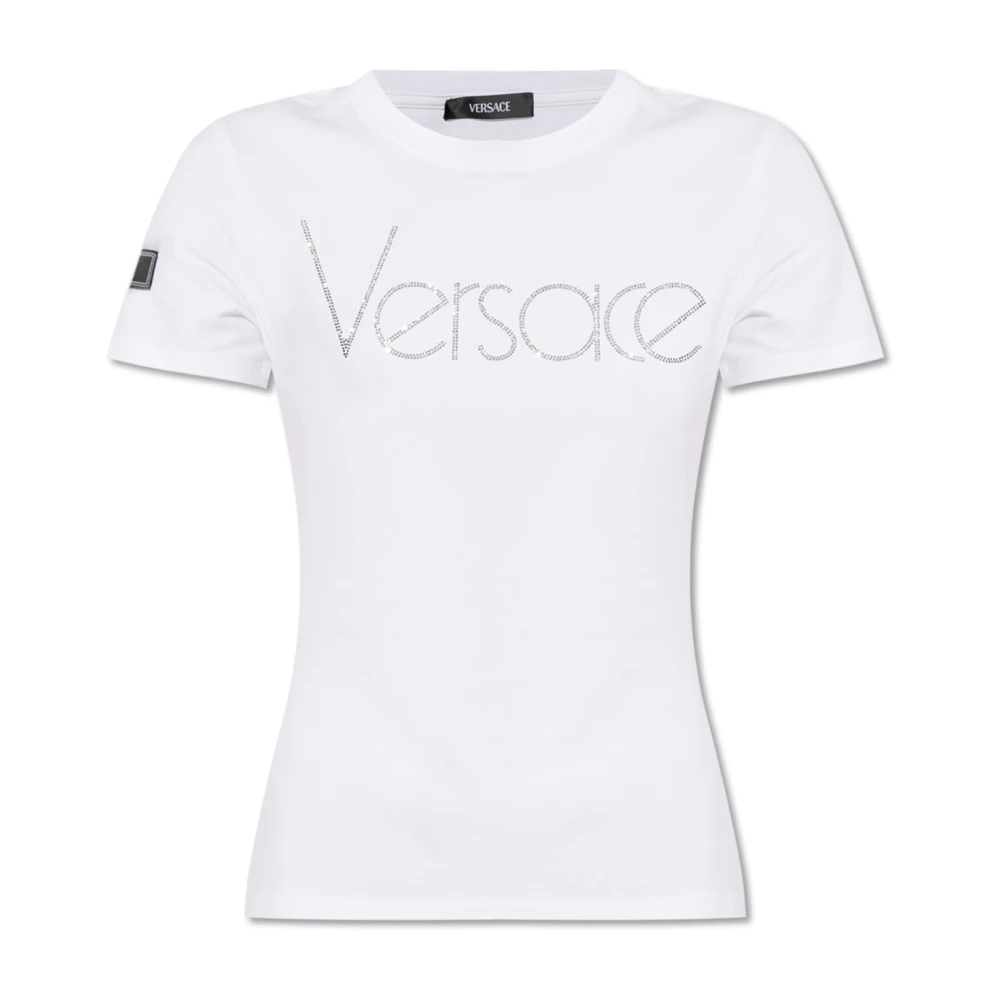 Versace T-shirt med logotyp White, Dam