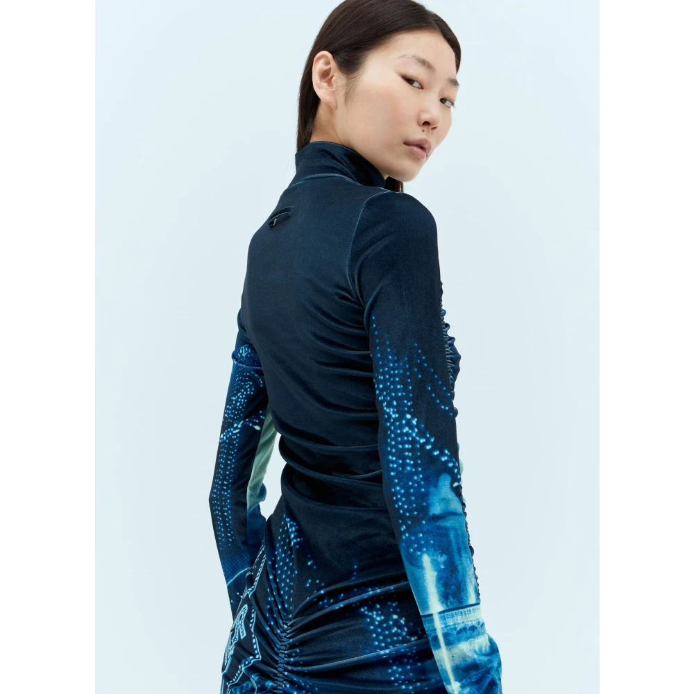 Jean Paul Gaultier Fluwelen Gathered Jurk Mode Fictie Collectie Blue Dames