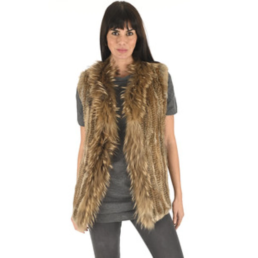 La Canadienne Natuurlijke konijn en wasbeer bontvest Green Dames
