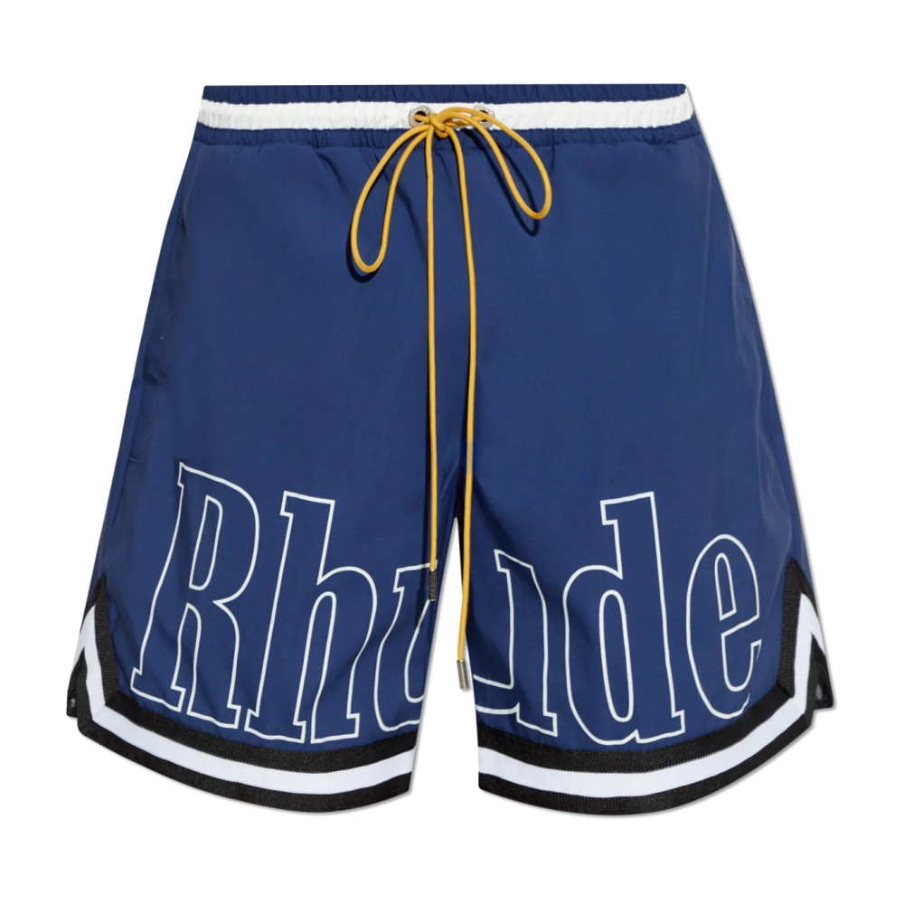 Rhude Blauwe Zwemshorts met Logo Blue Heren