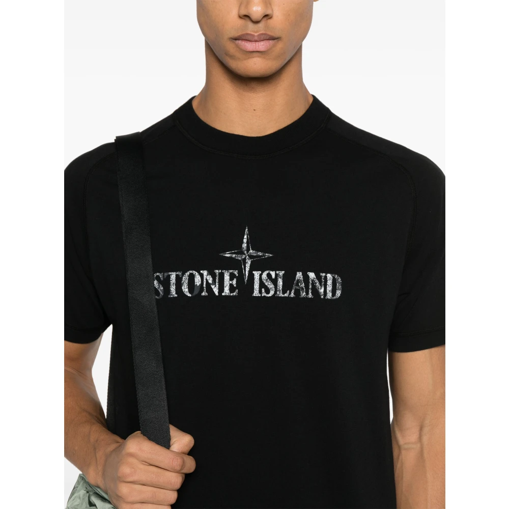 Stone Island Zwarte Crew Neck T-shirt met Front Print Black Heren