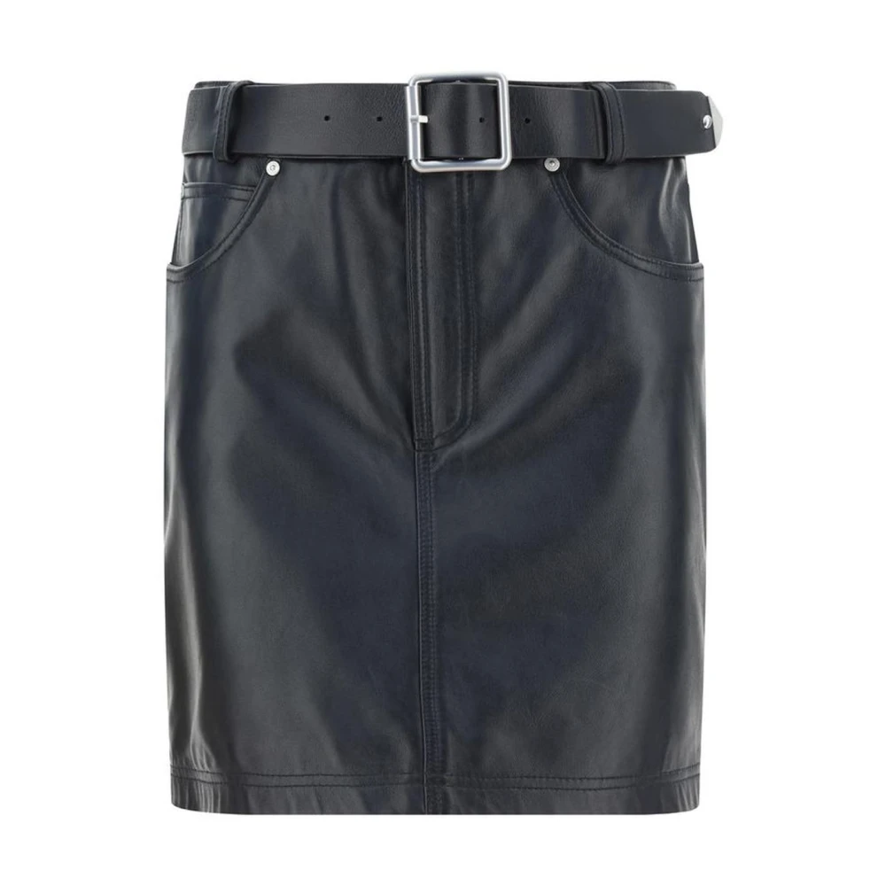 Pinko Verstelbare Riem Leren Minirok Black Dames