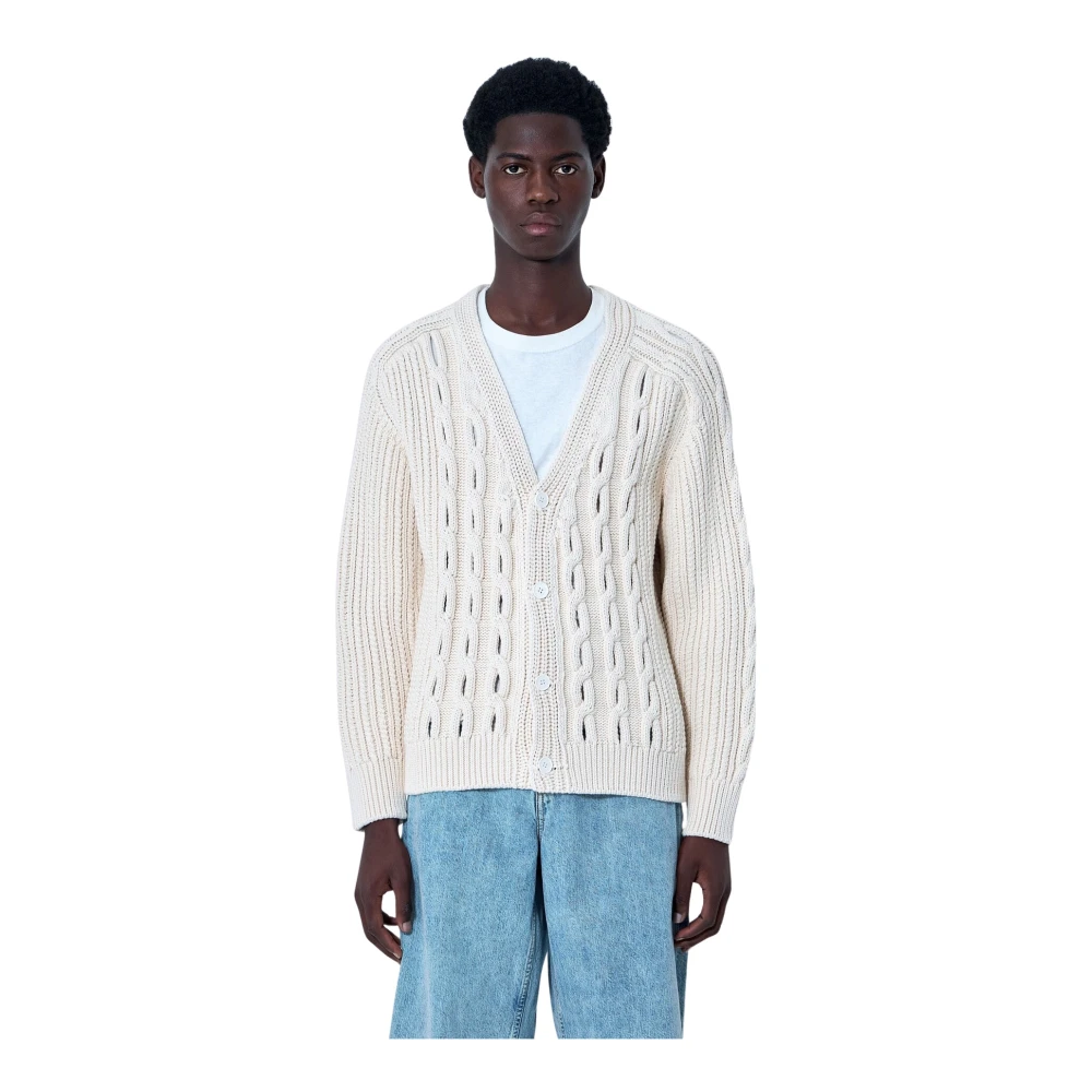 Lacoste White Cardigans, Male, S, Cable Knit Cardigan