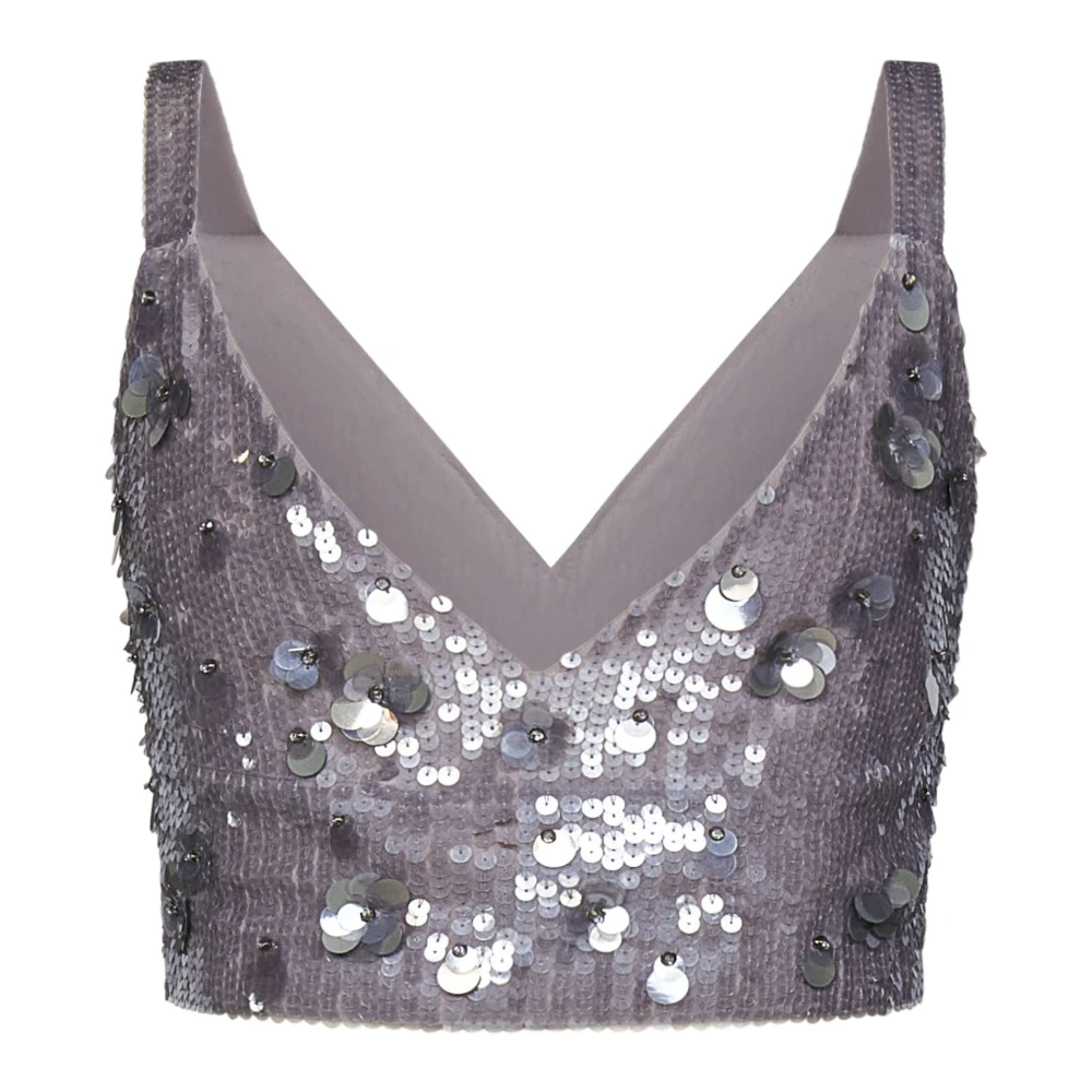 P.a.r.o.s.h. Grijze Tule Pailletten Geborduurde Crop Top Gray Dames
