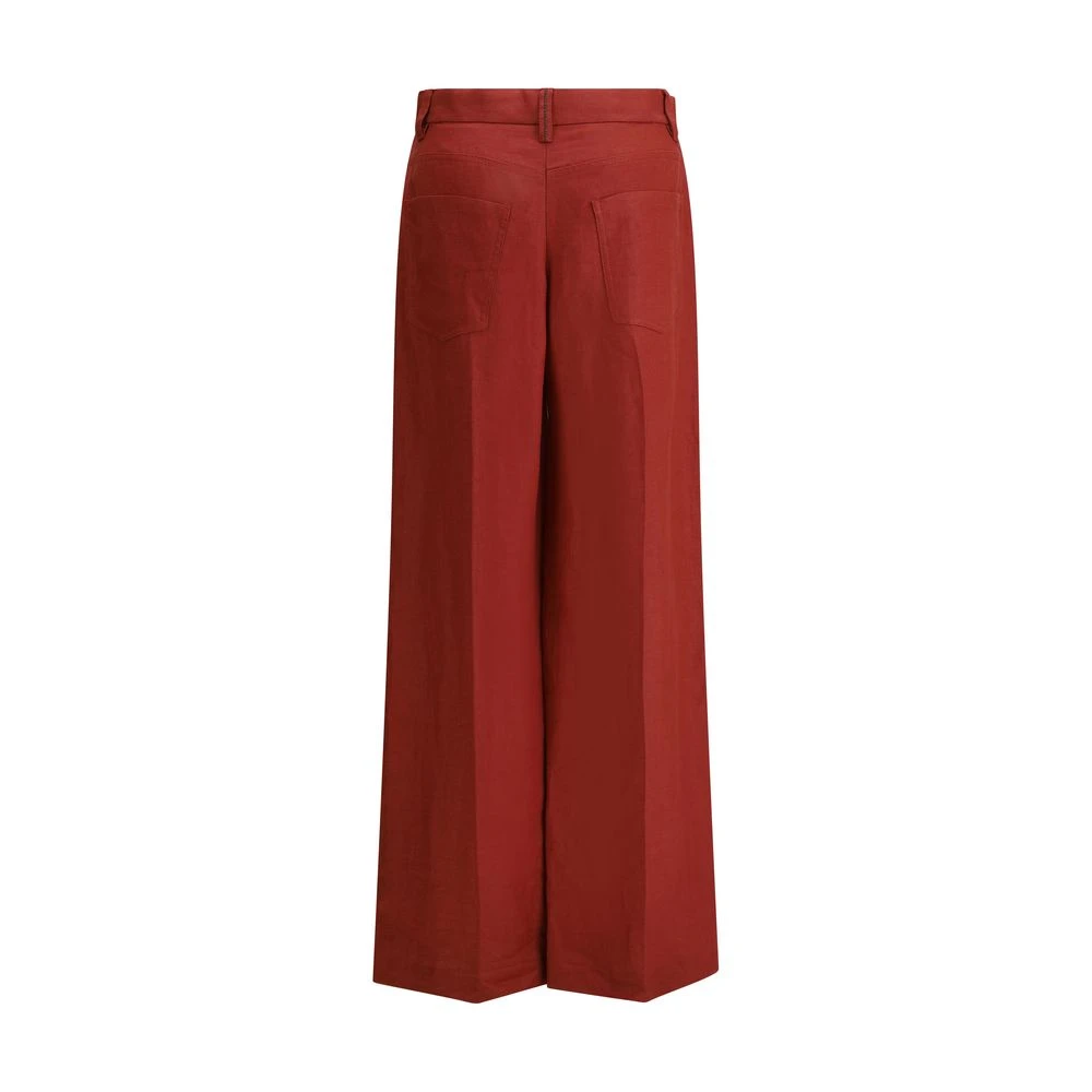 BRUNELLO CUCINELLI Stijlvolle Linnen Palazzo Broek met Zakken Red Dames