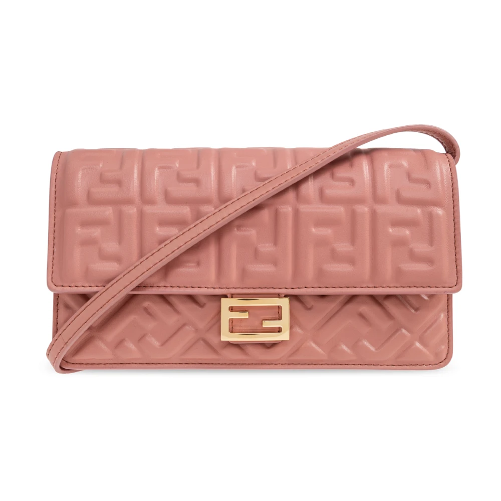 Fendi Women's Pink Cross Body Bags, One Size, Baguette Wallet With Chain
