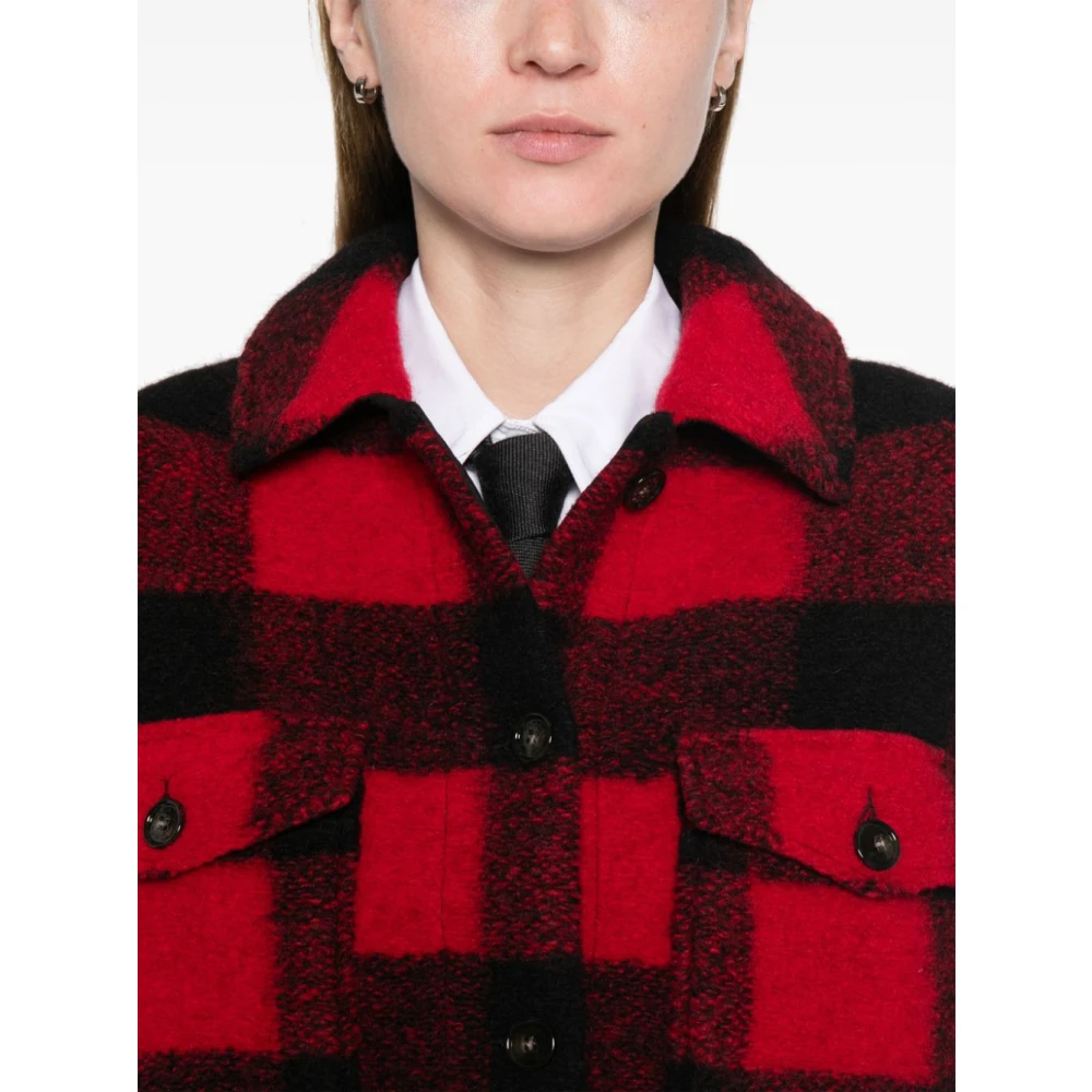 Woolrich Rood Geruite Jas Red Dames