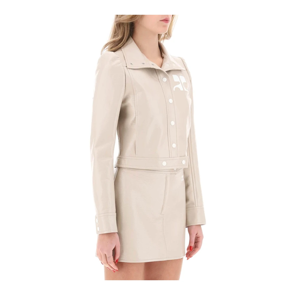 Courrèges Gekreukelde jas van gecoate katoen met logo detail Beige Dames
