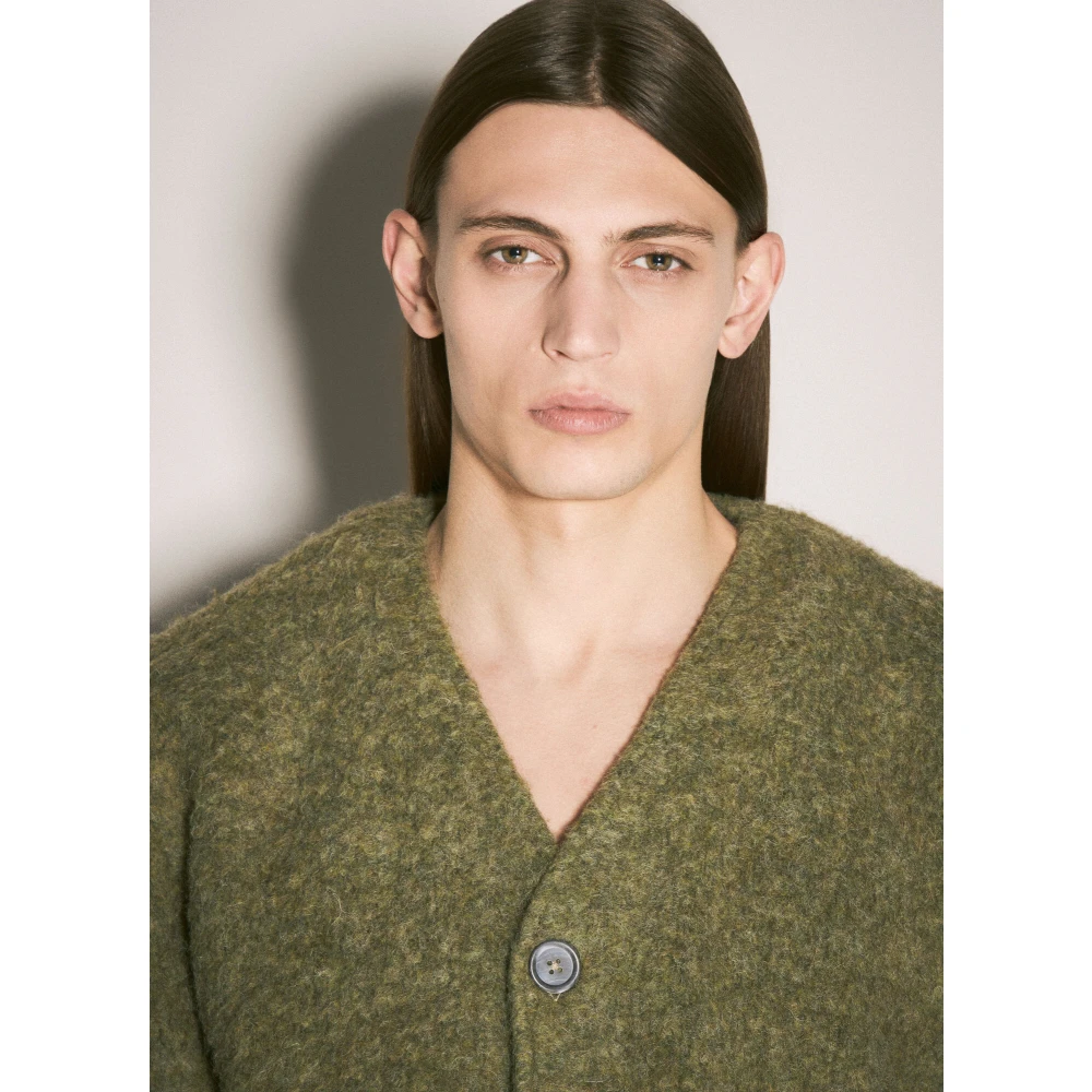 Our Legacy Geborstelde Gebreide Vest V-Hals Knoopsluiting Green Heren