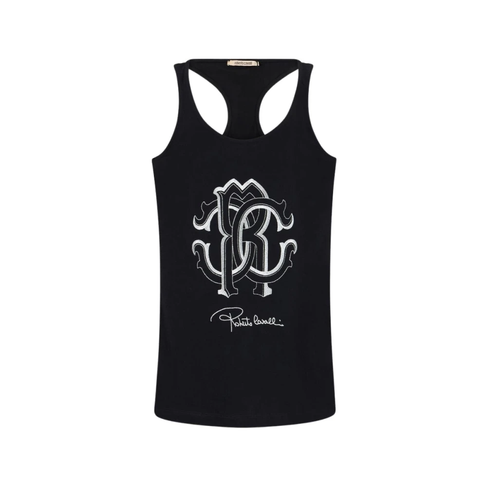 Roberto Cavalli Monogram RC Racerback Tank Top Black Dames