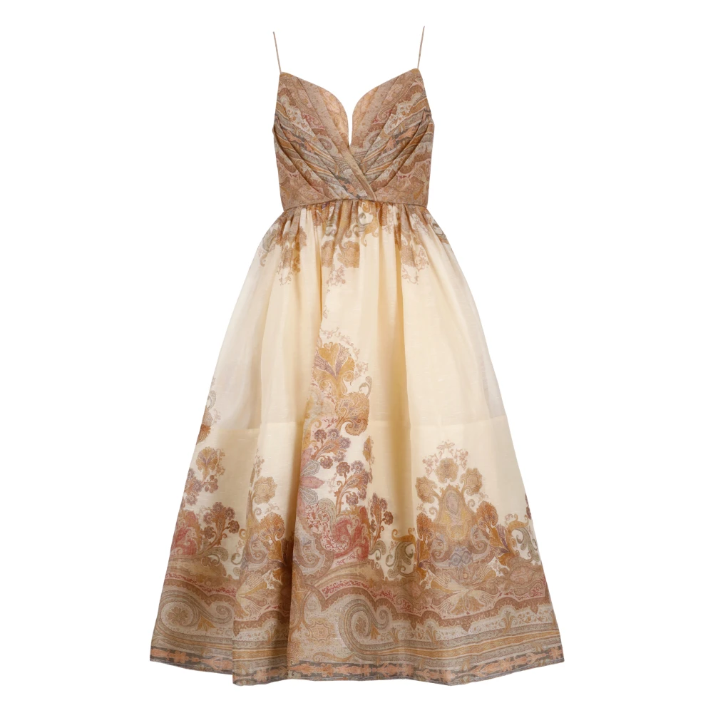 Zimmermann Roze Linnen Zijden Paisley Jurk Pink Dames