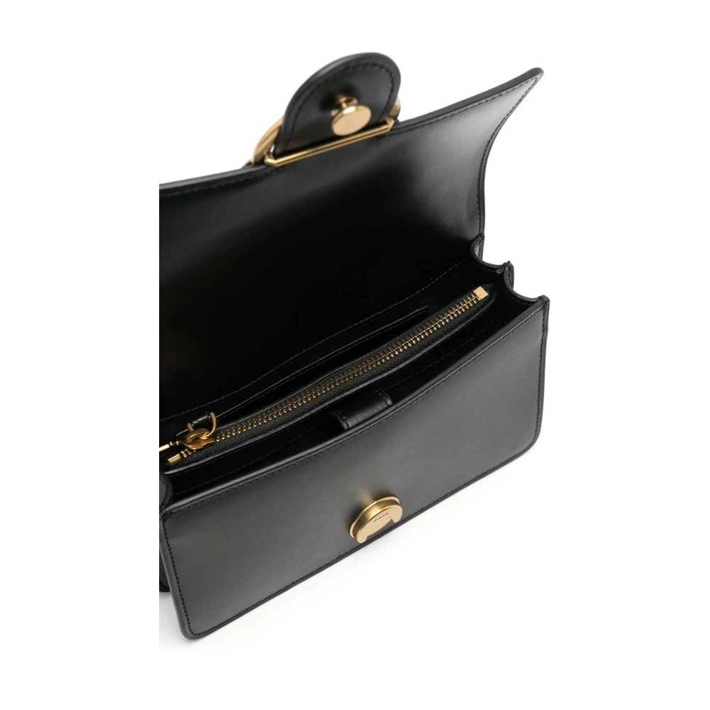 pinko Love Birds Zwarte Leren Schoudertas Black Dames