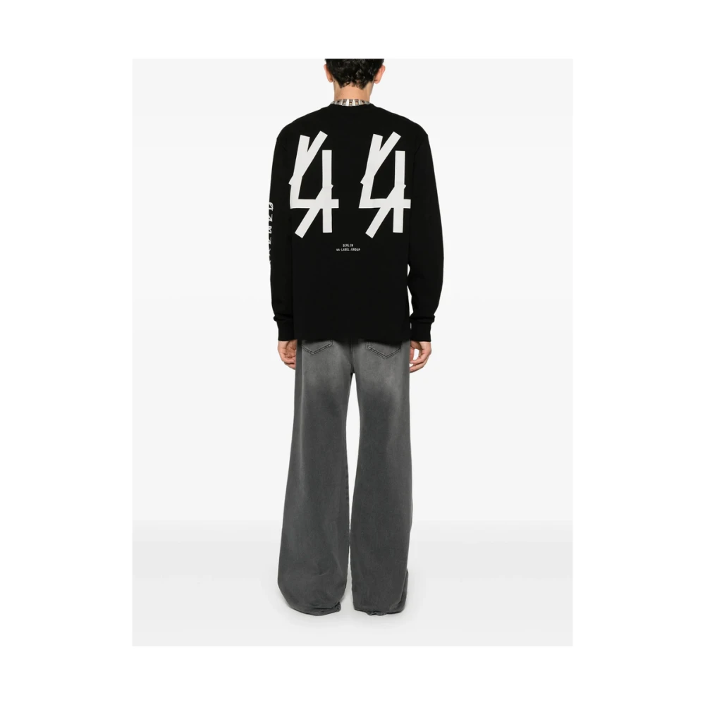 44 Label Group Zwarte Logo Print Crew Neck Sweater Black Heren