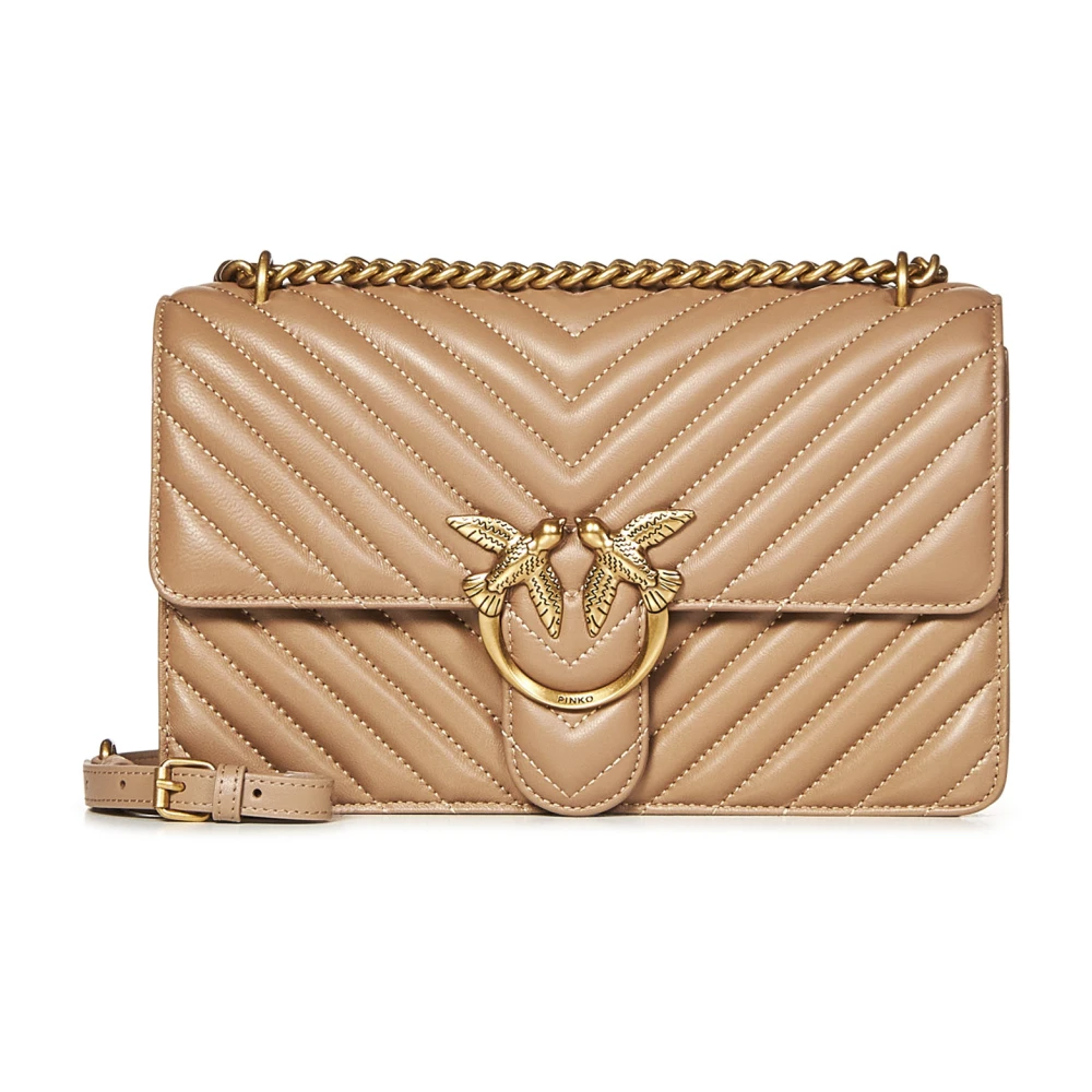 Pinko Women's Beige Chevron Quilted Shoulder Bag