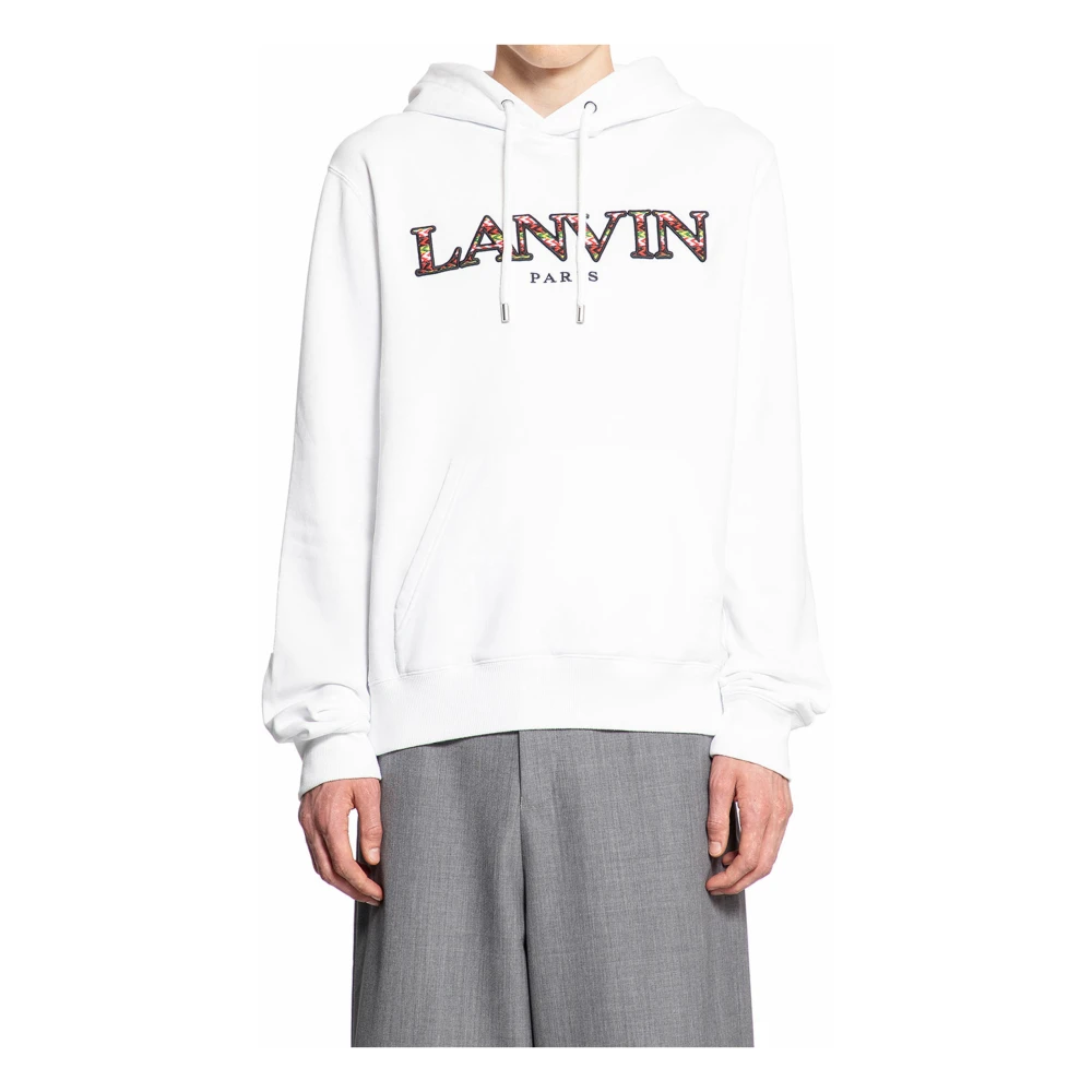 Lanvin Paris Logo Hoodie met Curb Lace White Heren