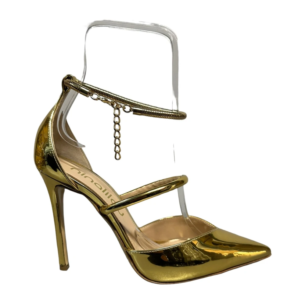 Ninalilou Gouden Spiegel Pumps met Enkelband Yellow Dames