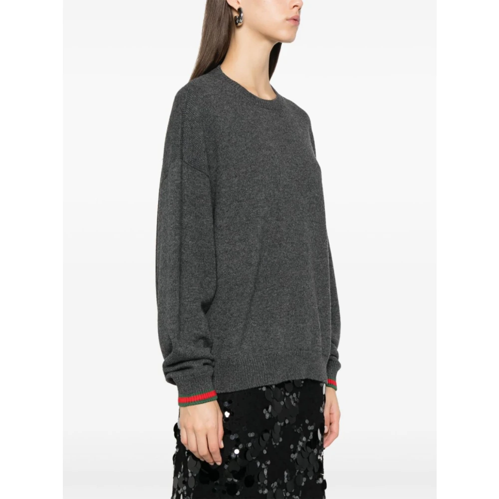 Gucci Grijze wollen kasjmier trui met web-streep detail Gray Dames