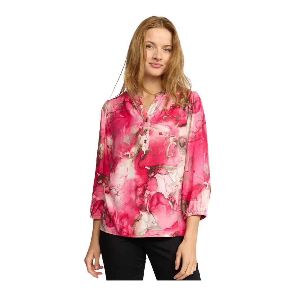 2-Biz Roze Blouse met V-hals en Print Pink Dames