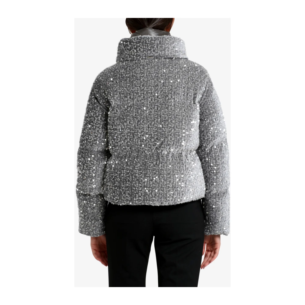 Herno Paillet Velours Pufferjas Licht Grijs Gray Dames