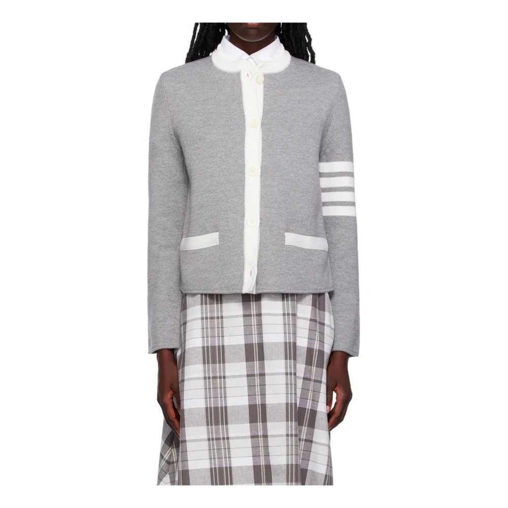 Thom Browne Wollen Vest met 4 Strepen Gray Dames