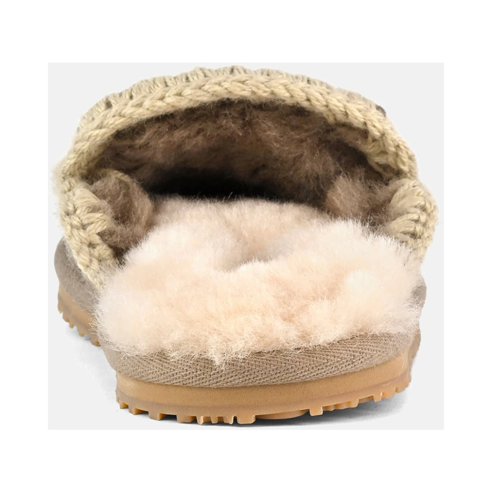 Mou Grijze Schapenvacht Slofje met Eskimo Stiksels Gray Dames