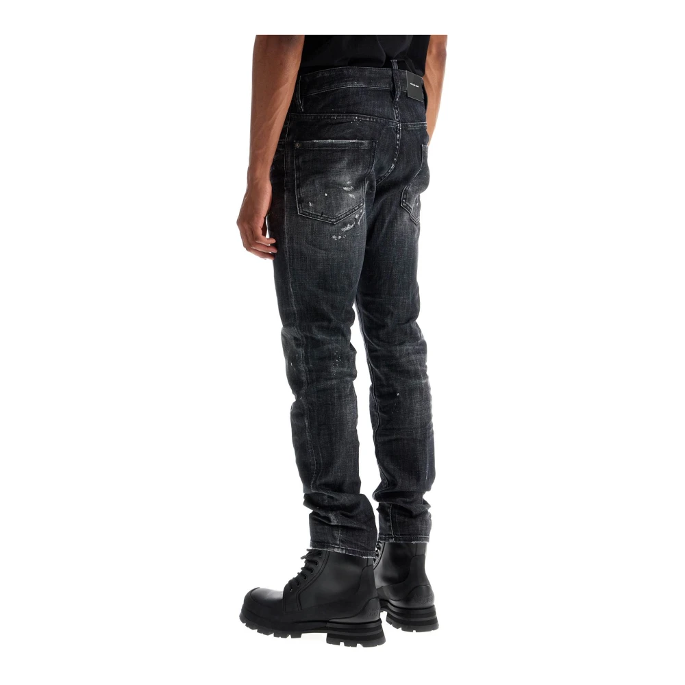 Dsquared2 Zwarte Slim Fit Jeans met Verfspatten Black Heren
