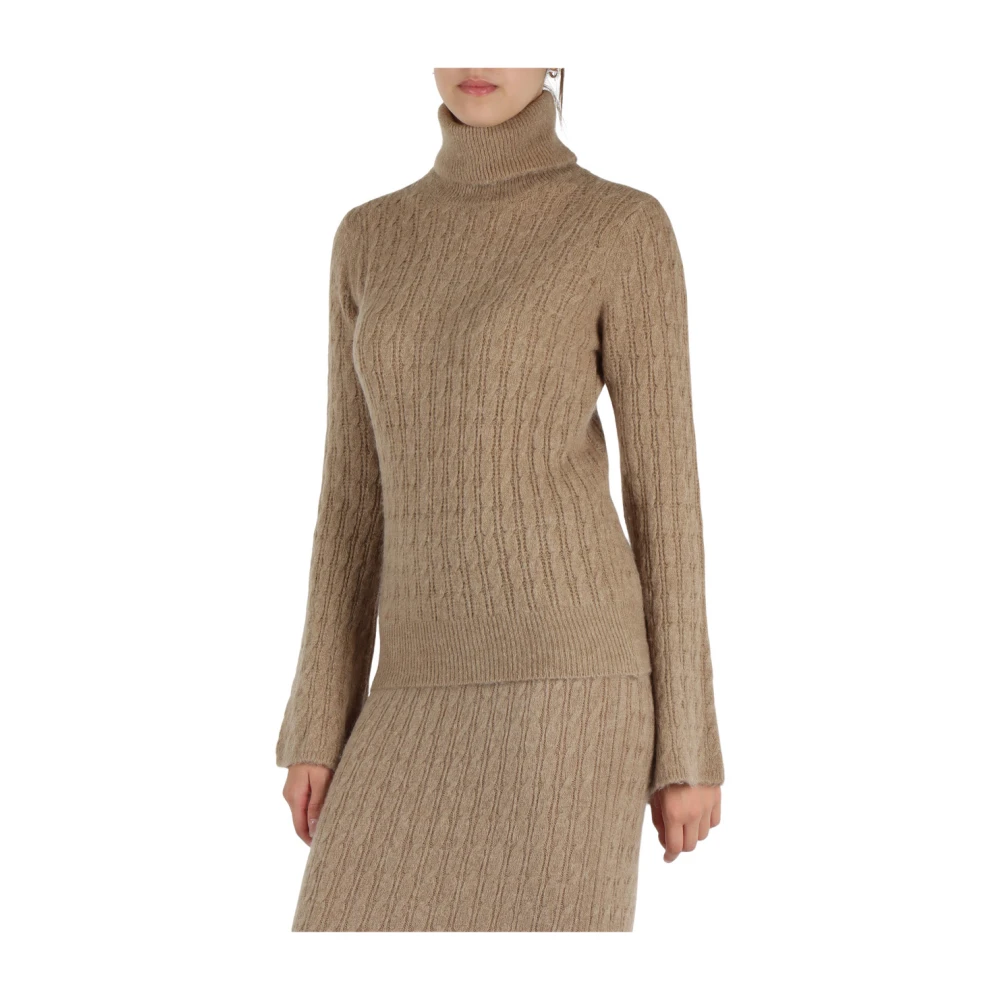 Liu Jo Alpaca Gevlochten Hoge Hals Trui Beige Dames