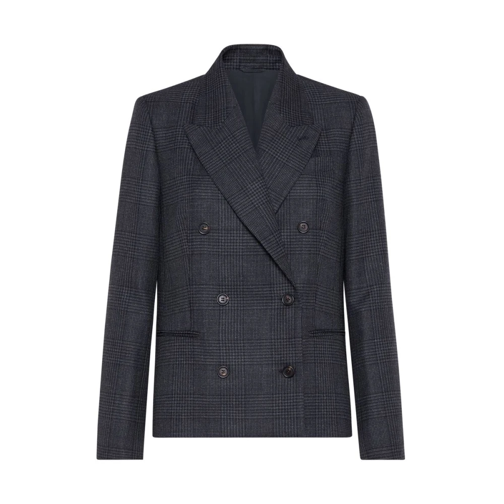BRUNELLO CUCINELLI Geruit Double-Breasted Jas Gray Dames