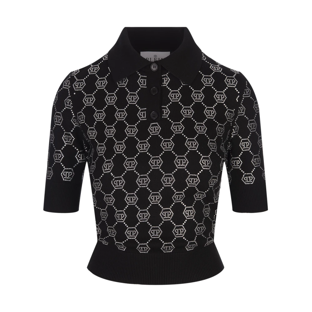 Philipp Plein Strass Monogram Zwart Poloshirt Black Dames