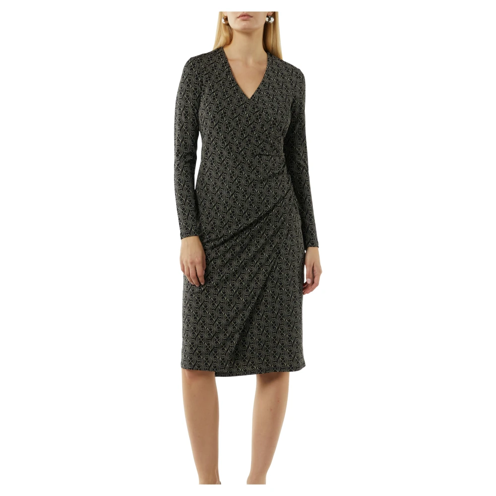 comma Gestreepte Wikkel Midi Jurk Black Dames