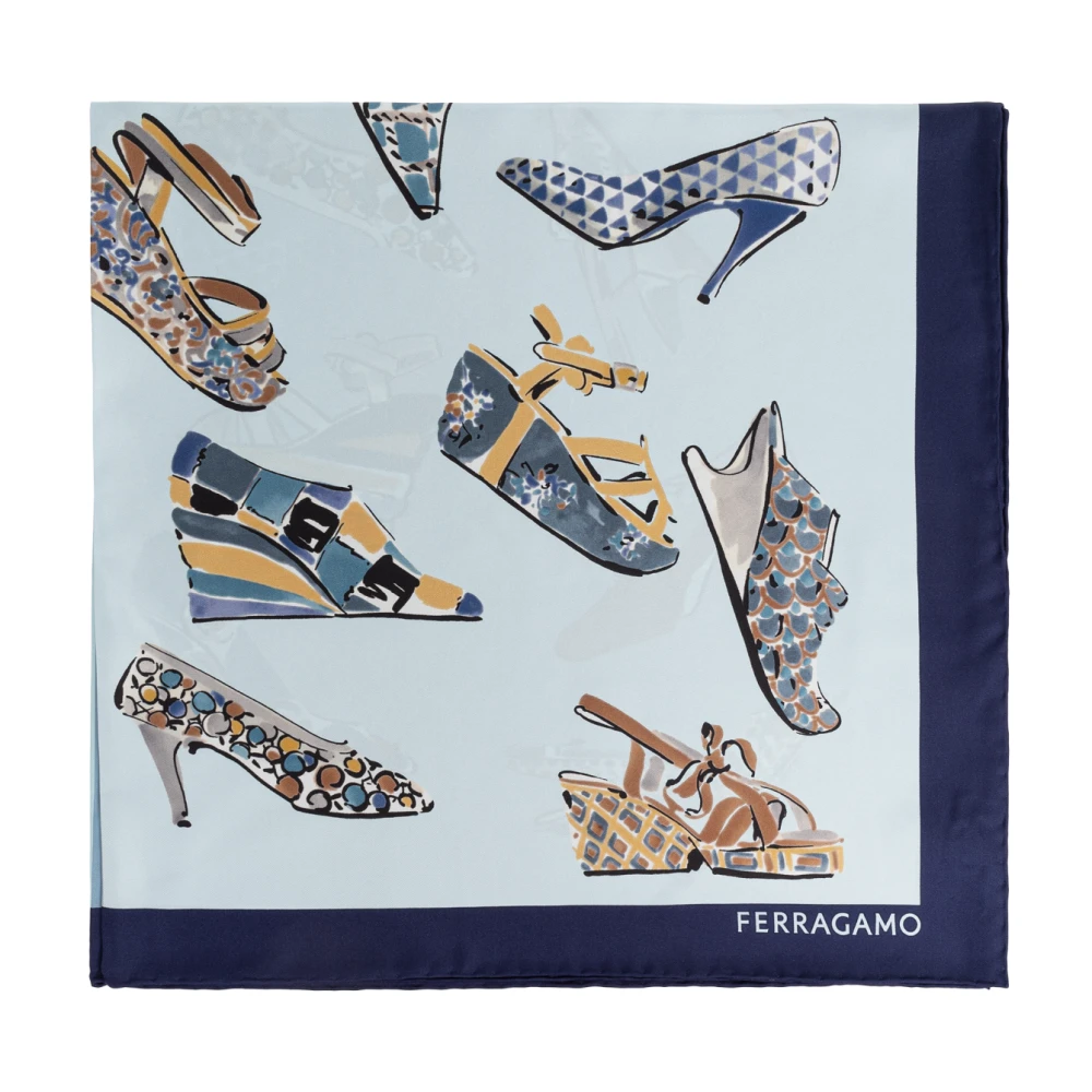 Ferragamo Women's Blue Genio Print Silk Scarf
