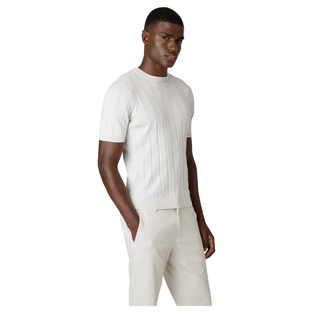 Eleventy Katoenen Ronde Hals Platte Geribbelde T-shirt Beige Heren