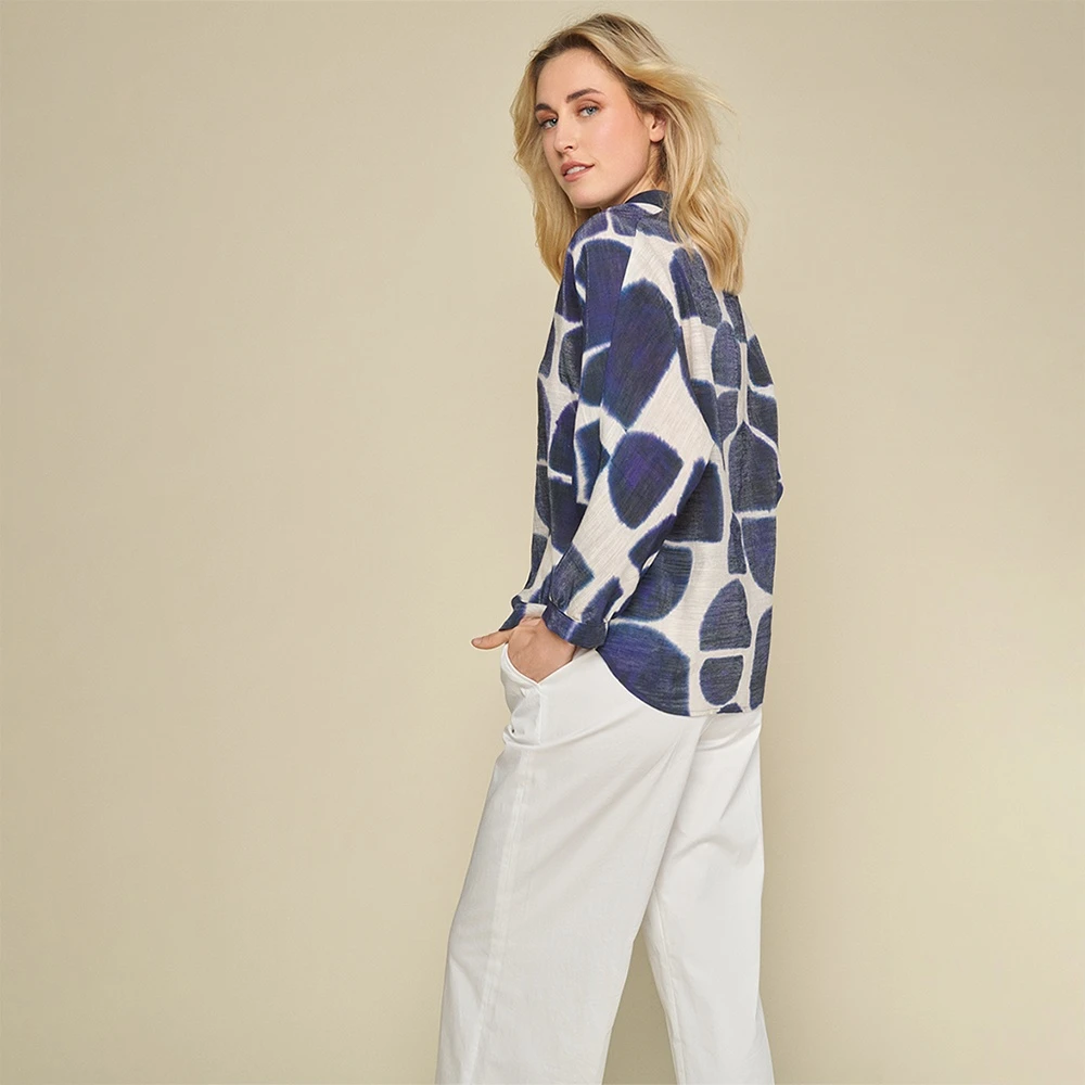 Marie Méro Stijlvol Print Linnen Viscose Blouse Blue Dames