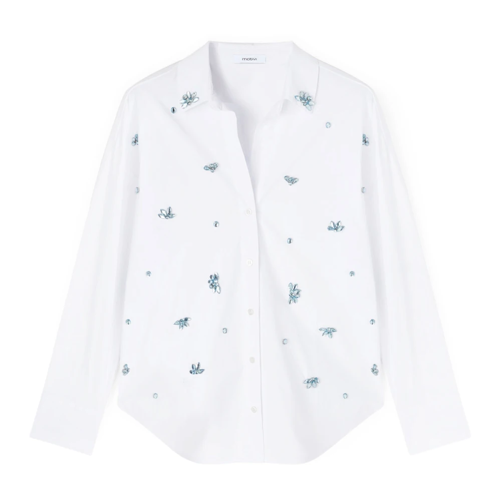 Motivi Oversized Hemd met Borduurwerk en Edelstenen White Dames