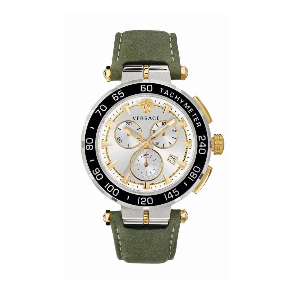 Versace Men's Greca Chrono Leather Strap Watch