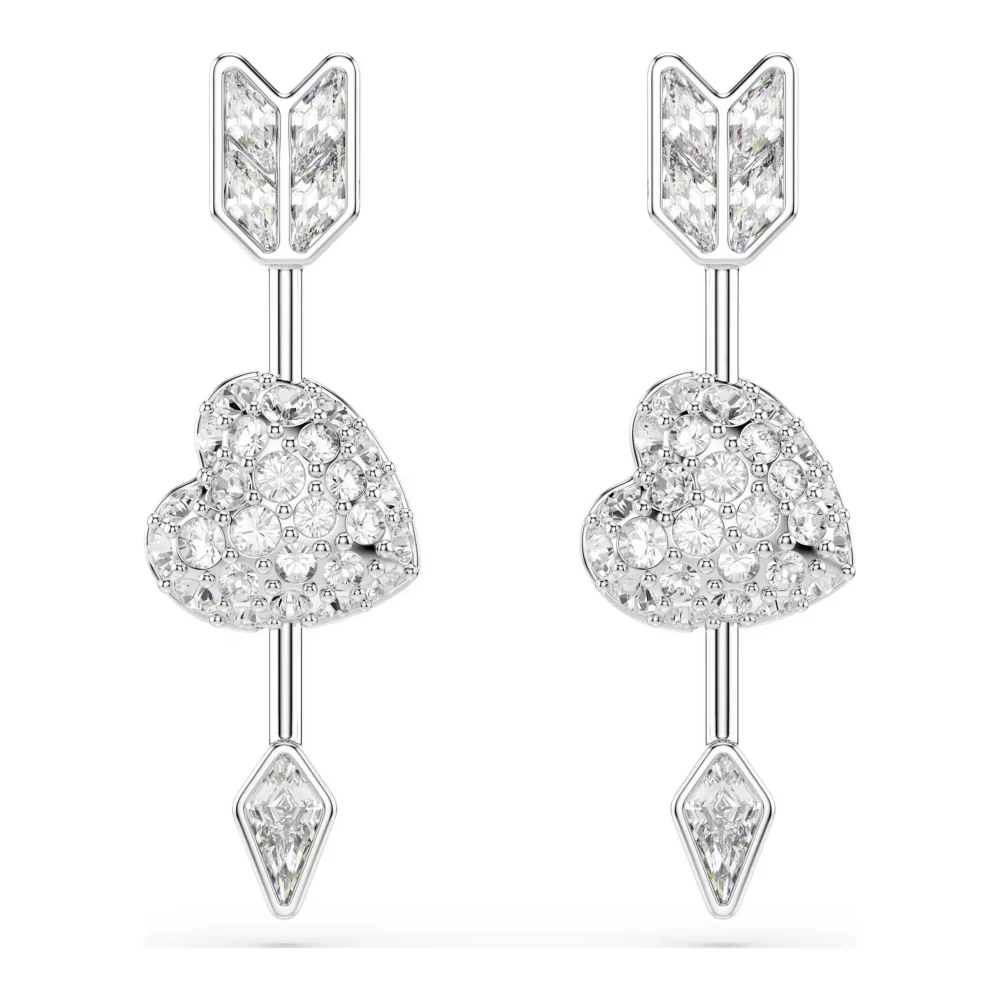 Swarovski Women's Gray Earrings, One Size, Idyllia Heart With Arrow Earrings