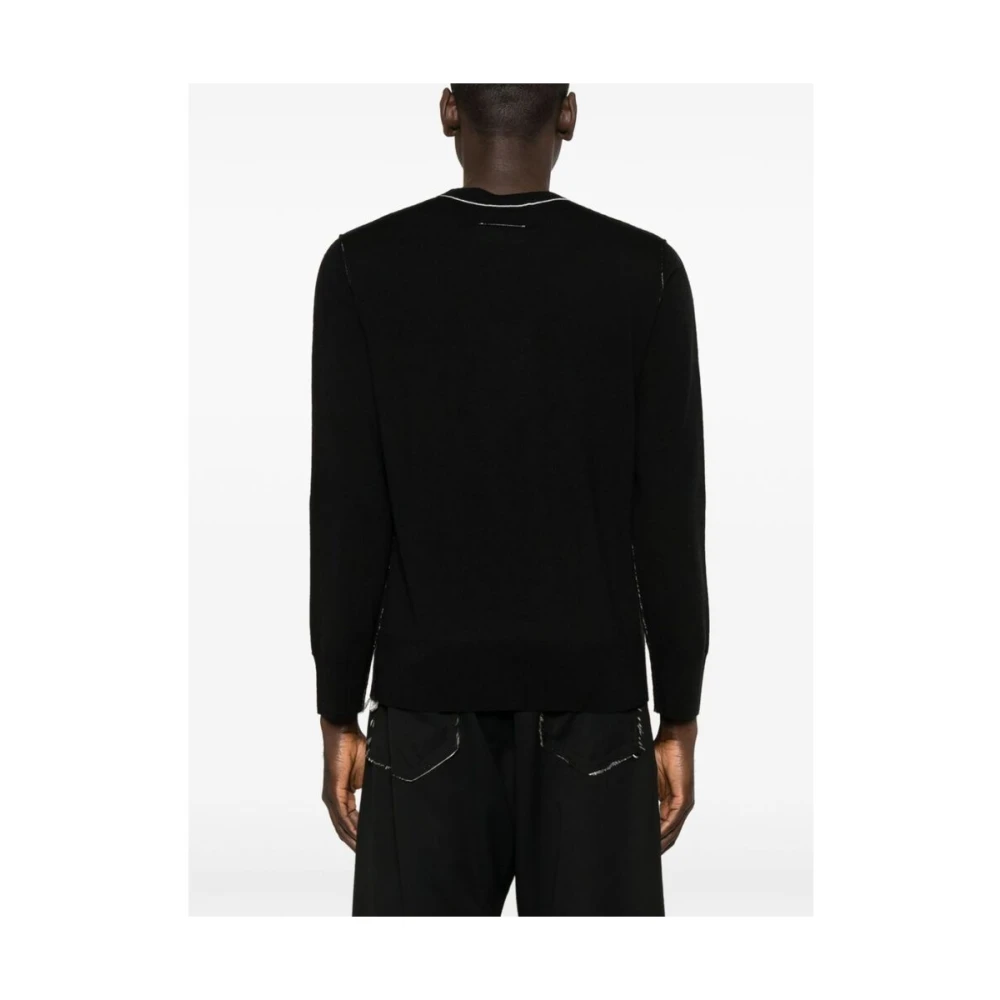 MM6 Maison Margiela Zwarte Fijngebreide Trui met Contraststiksels Black Heren
