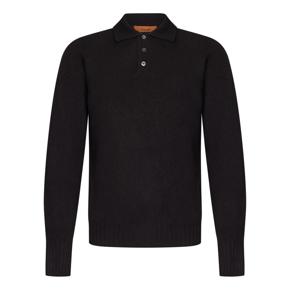 Drumohr Donkerbruine Lamswollen Poloshirt Black Heren