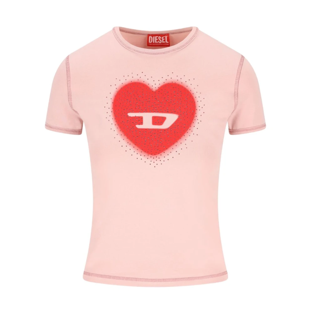 Diesel Donna Rosa - T-Shirt A Maniche Corte In Cotone Stretch Con Stampa - Tops - Xs