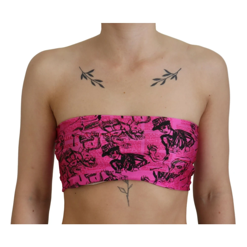 John Galliano Roze Krantenprint Crop Top Pink Dames