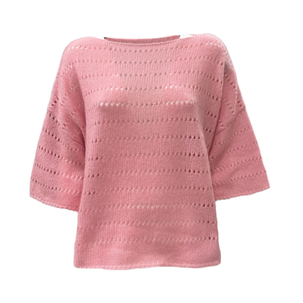 LU REN Kasjmier Zijde Trui Ronde Hals Pink Dames